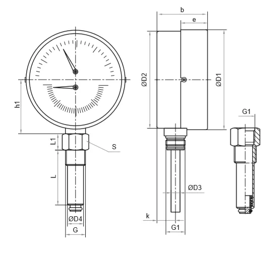 Термоманометр Росма ТМТБ-31Р.2 (0-120°C) (0-1,6MПa) G1/2 2,5, корпус 80мм, тип - ТМТБ-31Р.2, длина клапана 64мм, до 120°С, радиальное присоединение, 0-1,6MПa, резьба G1/2, класс точности 2.5