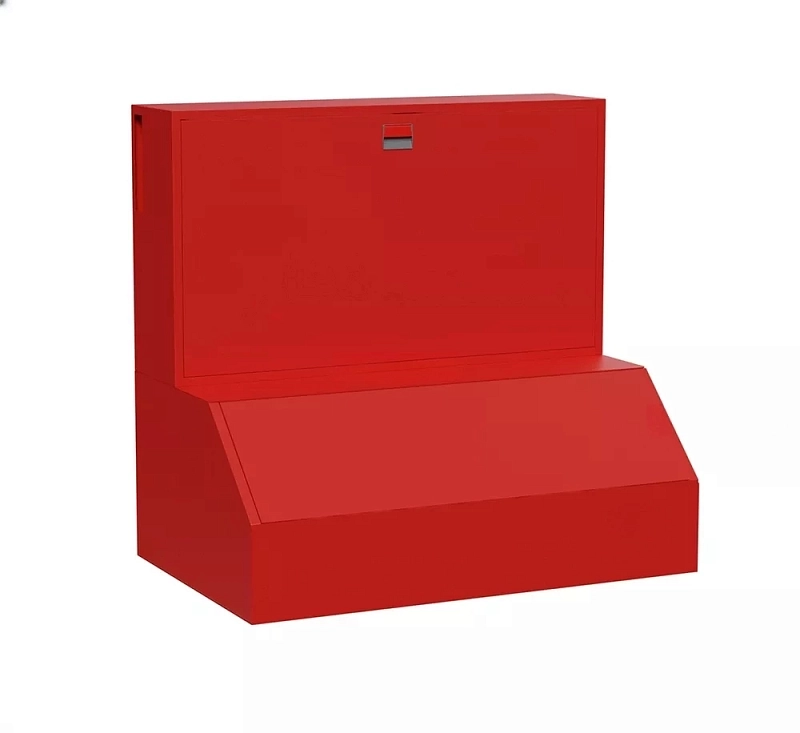 Щит пожарный НПК Модуль 1200х1250х300 мм, комбинированный закрытого типа с емкостью для песка 800 мм, 1 дверь - глухая, красный